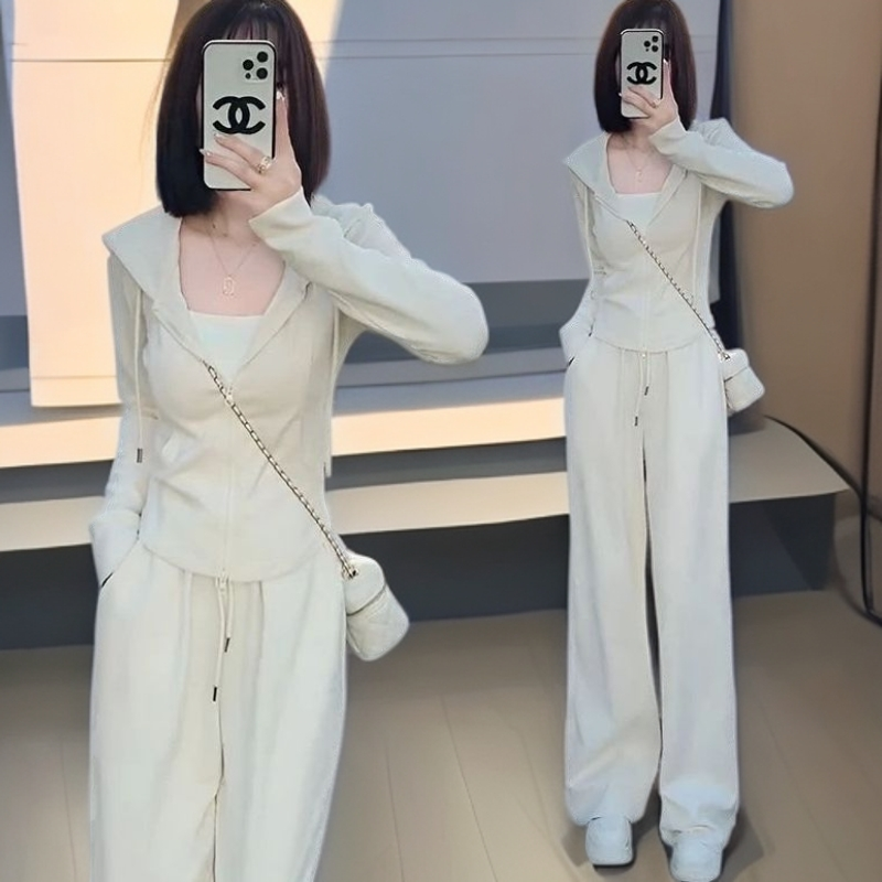 时髦欧货运动套装女2025秋季新款连帽卫衣阔腿裤高级感穿搭两件套
