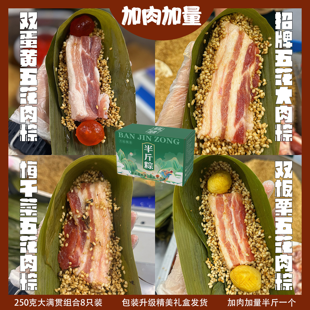 【拍4送4肉粽子】嘉兴口味蛋黄肉粽全家福250g*8只手工营养早餐速食