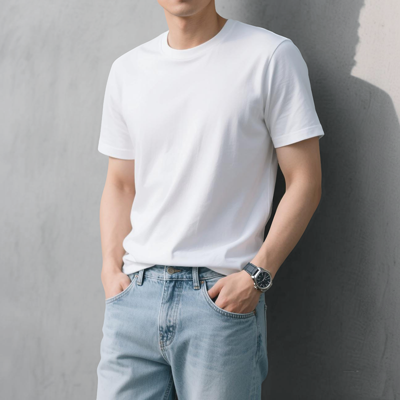 【工厂直销】男士t恤短袖夏季新款潮流简约修身半袖上衣百搭圆领白t