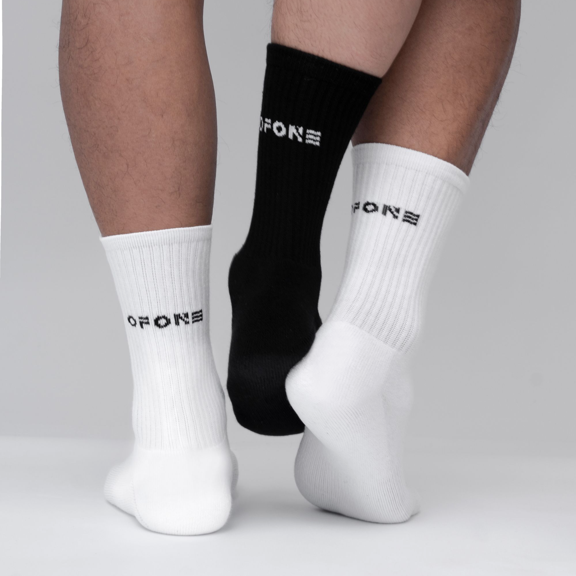 OFONE毛巾底黑白运动袜原创设计男士中长筒袜子纯棉长袜吸汗美式