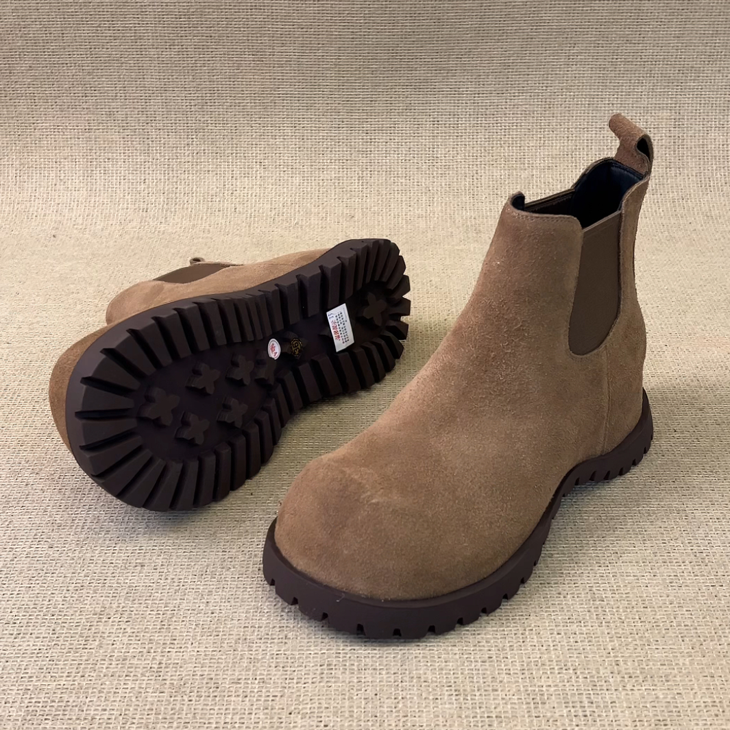 RubyL/6cm简约英伦风磨砂套筒百搭舒适圆头内增高切尔西短靴女款