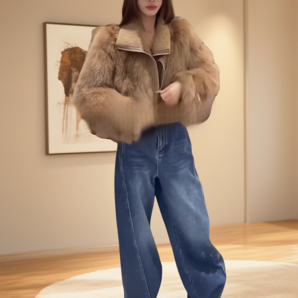 2025冬季新款美式立领毛绒拼接拉链时尚洋气保暖外套宽松显瘦女款