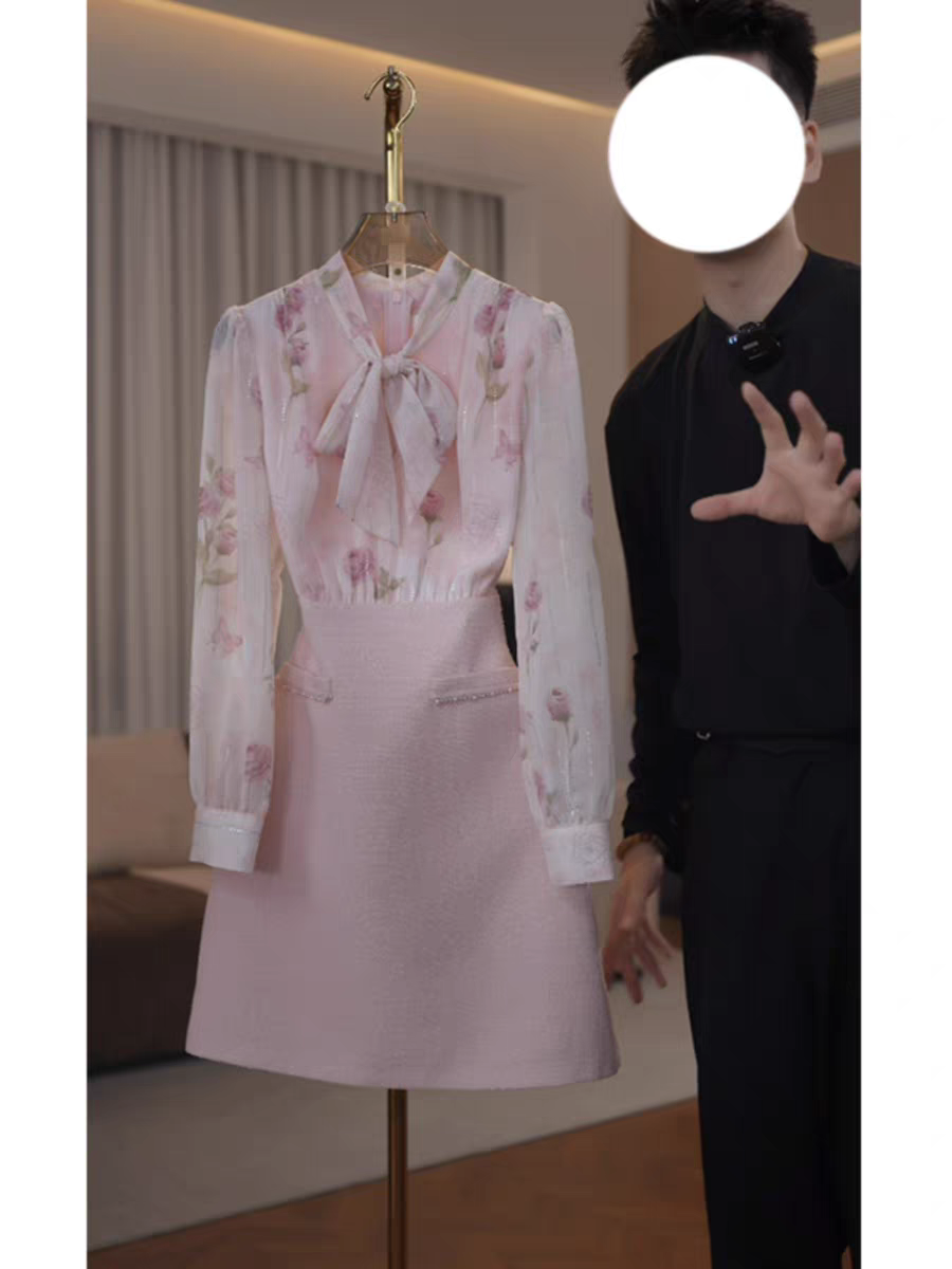 小香风名媛气质衬衫拼接连衣裙女2025春夏新款收腰显瘦短裙高级感