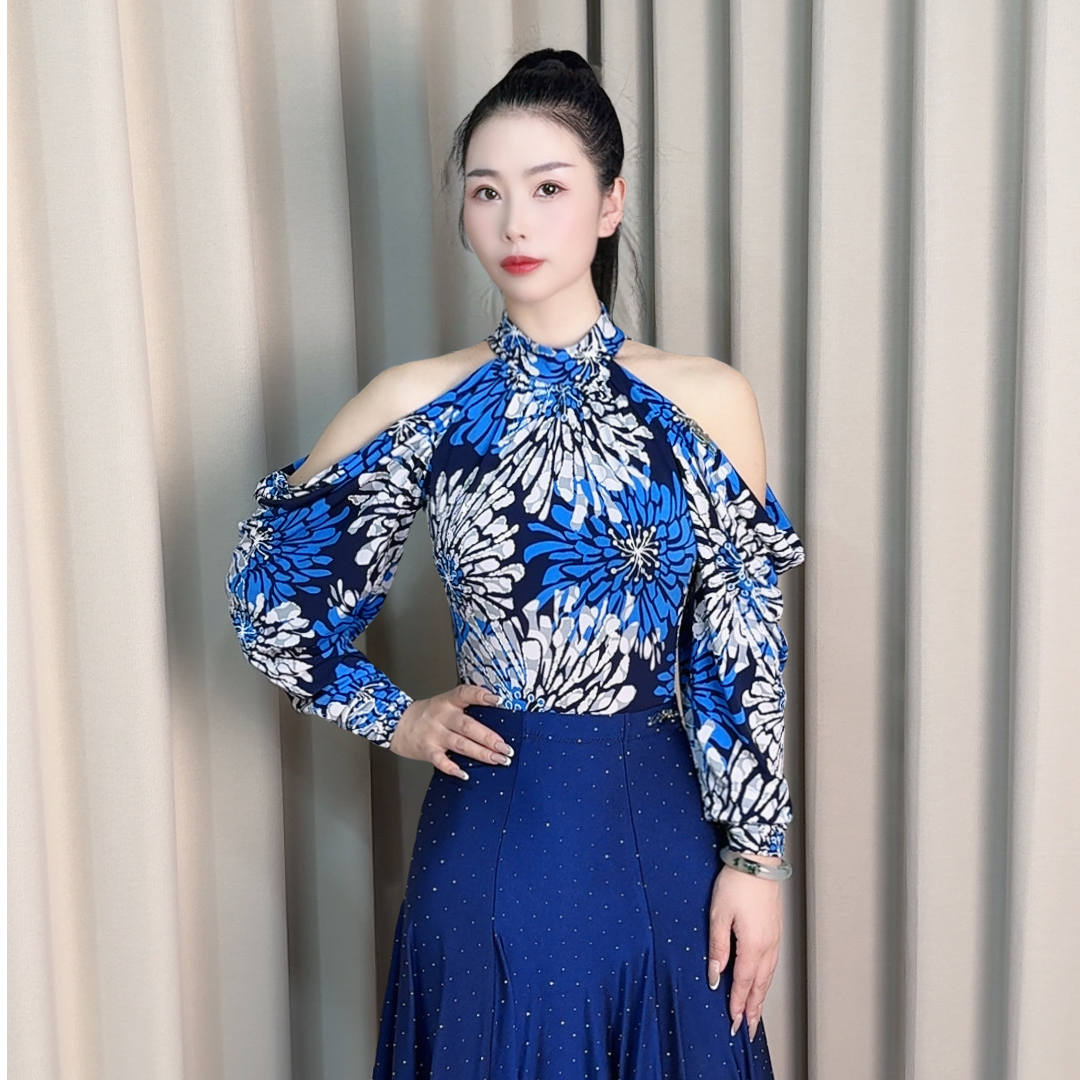 薇葶丹斯WAITING DANCE 蓝焰花语系列连体摩登舞上衣048