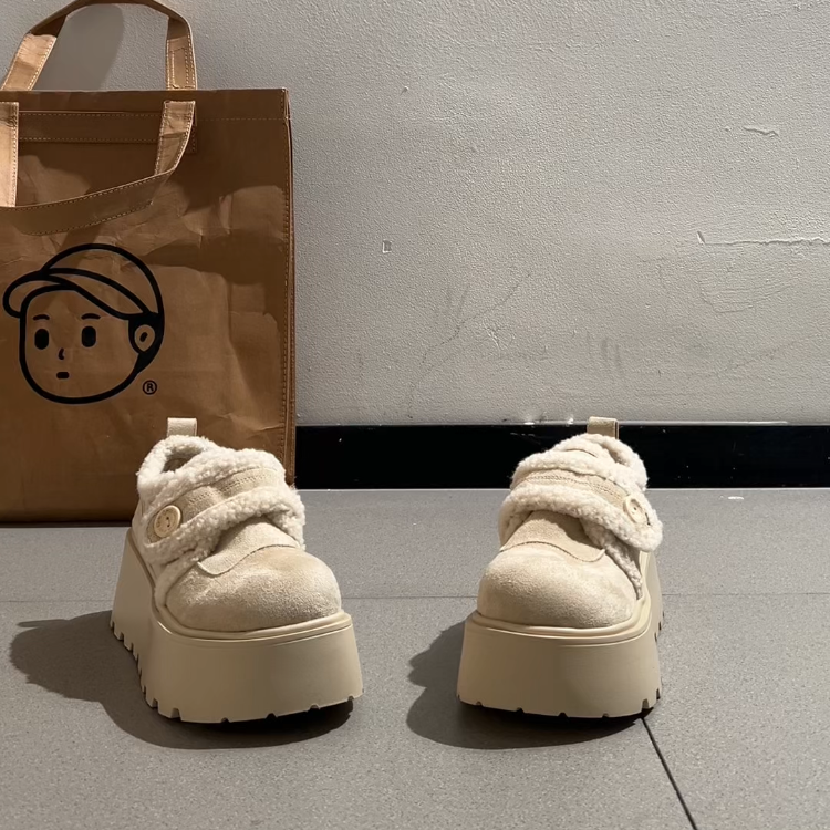 复古小个子增高厚底雪地棉鞋女冬2025新款保暖外穿防滑勃肯毛毛鞋