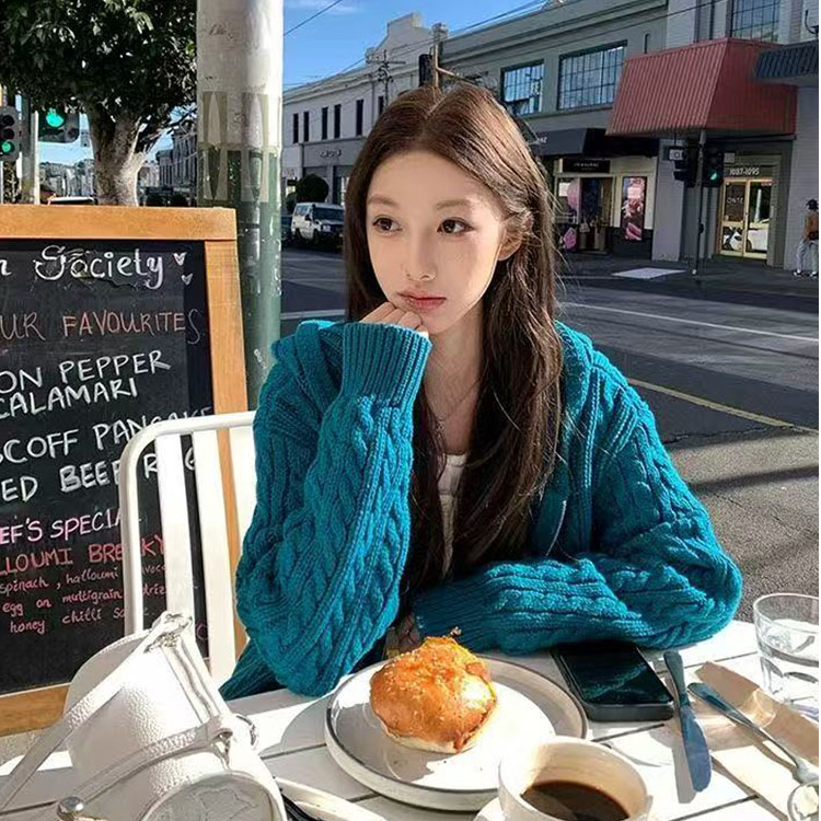 复古气质温柔风设计针织连帽开衫女2025新款休闲宽松百搭长袖上衣