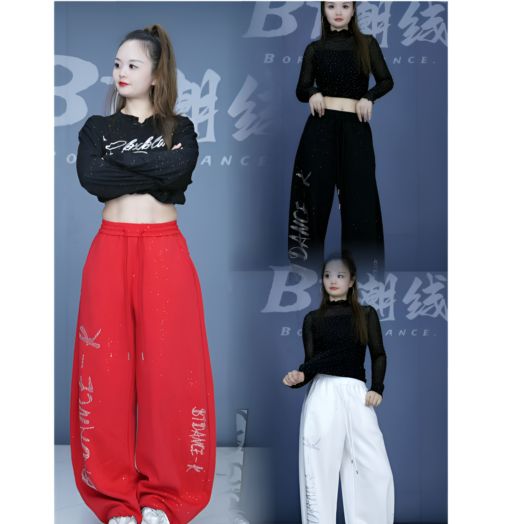 2559款运动休闲裤街舞重工常规洒银宽松网红街头印花烫钻长裤