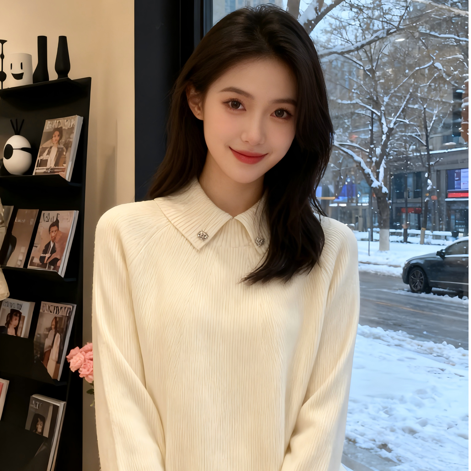 新款翻领上衣毛衣女秋冬高领长袖高级感显时尚宽松打底针织衫休闲