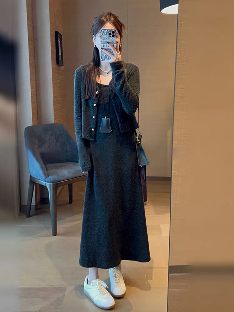 6109胖mm背心连衣裙子长裙2025早秋季新款女套装