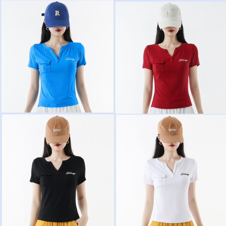 夏季广场舞健身操曳步舞服装新款上衣V领时尚显瘦短袖