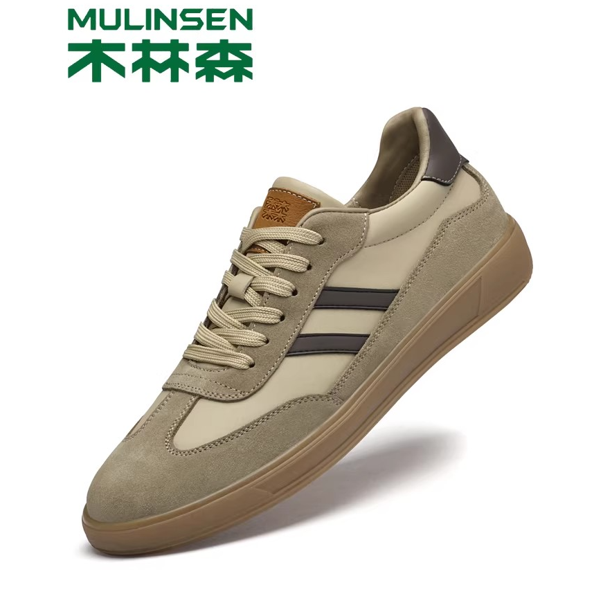 木林森德训鞋新款休闲透气复古百搭超火平底男鞋跑步软款真皮运动