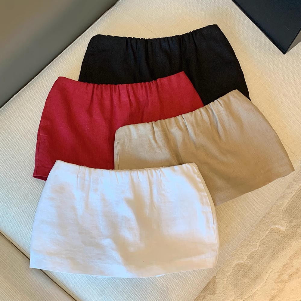 时尚气质辣妹亚麻短裙裤女夏季新款高腰显瘦小个子百搭半身裙