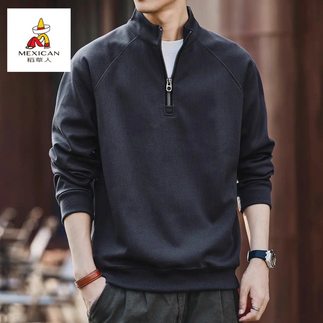 稻草人秋季潮牌宽松休闲薄款运动外套美式复古半拉链立领卫衣男