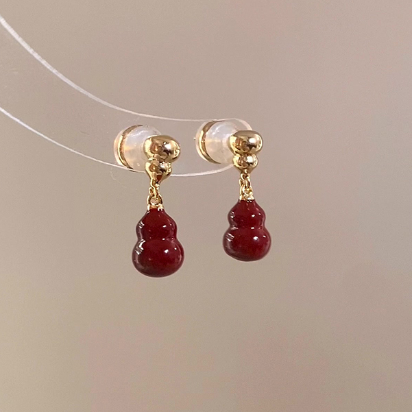 铜合金耳饰 「福禄双至」酒红葫芦耳钉新中式复古撞色秋冬耳饰