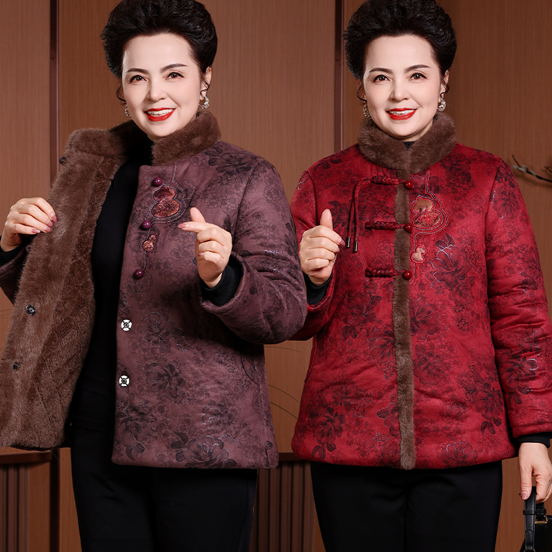 中老年人秋冬装加绒上衣加绒外婆衣服老奶奶加厚棉衣妈妈加厚衣服