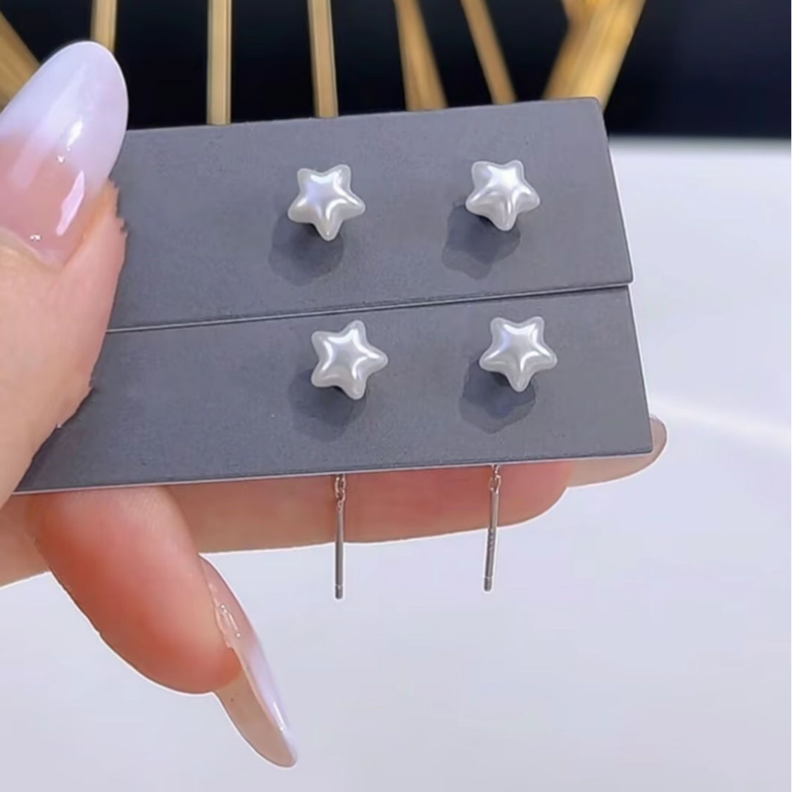 铜合金耳饰 网红新款爆款短款星星耳线四件套女简约优雅气质百搭