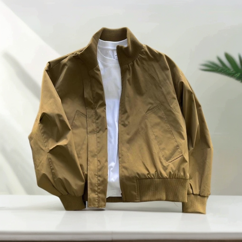 棕色美式立领飞行员夹克男秋季穿搭美拉德短款外套廓形高街棒球服