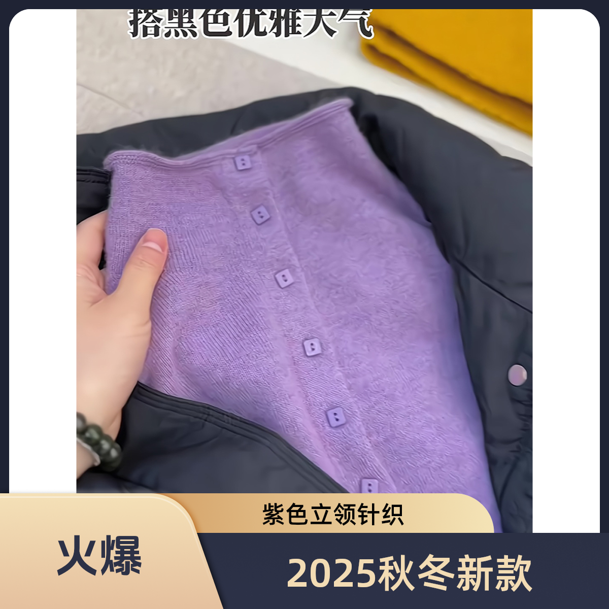 欧货紫色立领针织毛衣女2025秋冬新款简约时尚开衫外套打底衫上衣