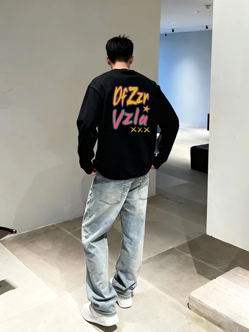 美式重磅纯棉字母印花长袖T恤宽松百搭小众高级感男生上衣打底衫