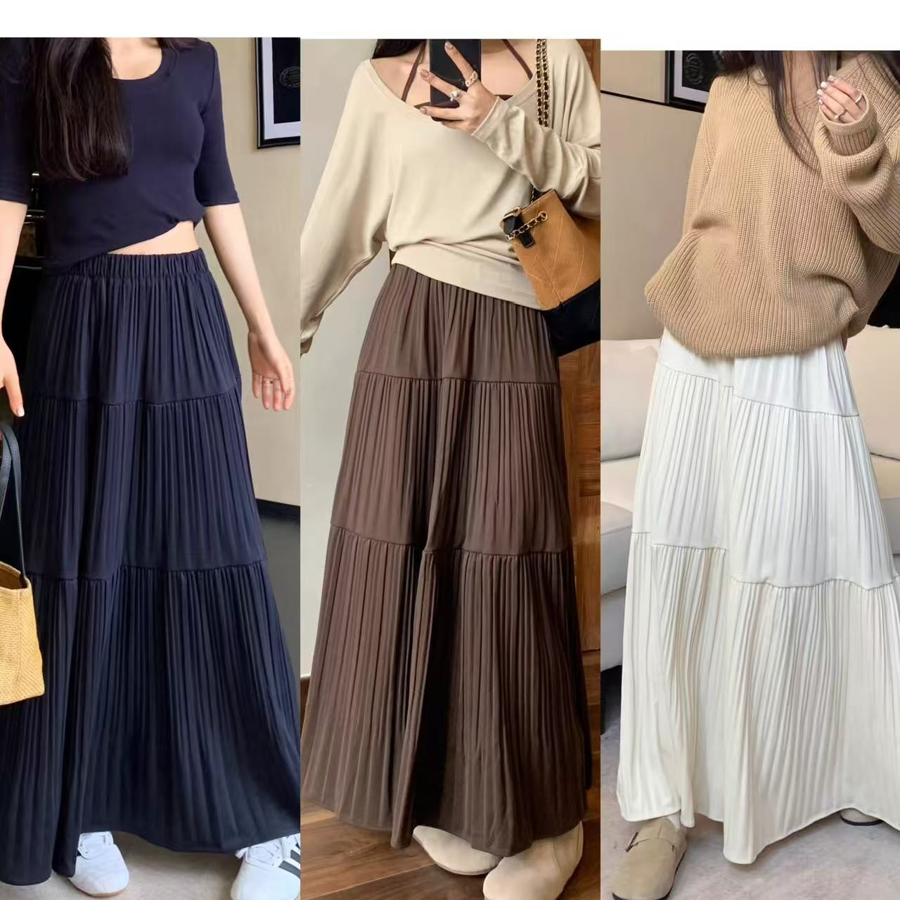 秋冬新款纯色不起球高腰长裙蛋糕裙半身裙显瘦休闲半裙中长款5115