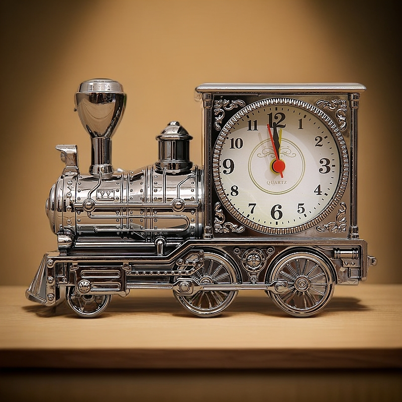 桌面古摆件创意火车头钟表学生儿童生日礼品塑料指针时钟闹钟