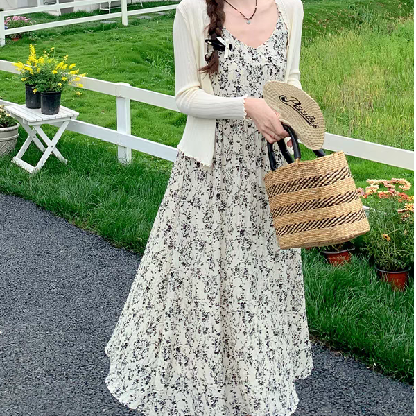 法式甜美风吊带碎花连衣裙女装春秋季新款高级感慵懒风时尚清爽裙