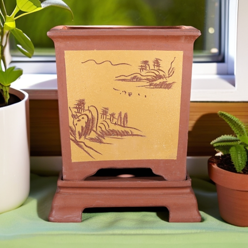 长方形紫砂陶瓷花盆种树盆景带底座适合特大分享室内多种绿植盆栽