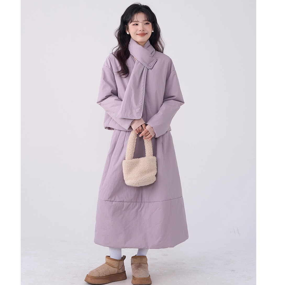 Z107#韩系暖暖三件套轻薄围脖棉服半身裙套装女