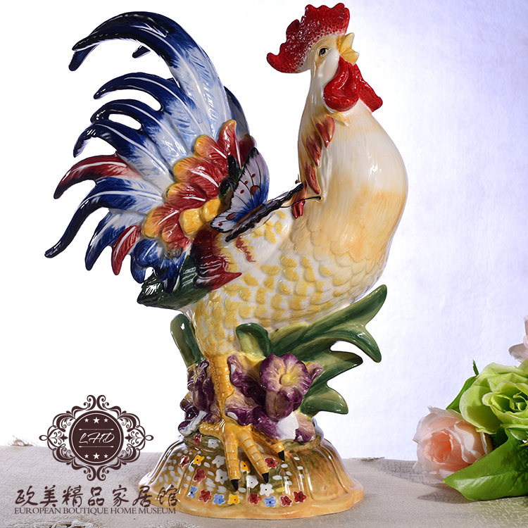 外单品牌陶瓷大公鸡摆件客厅玄关装饰品乔迁新居招财新婚礼物