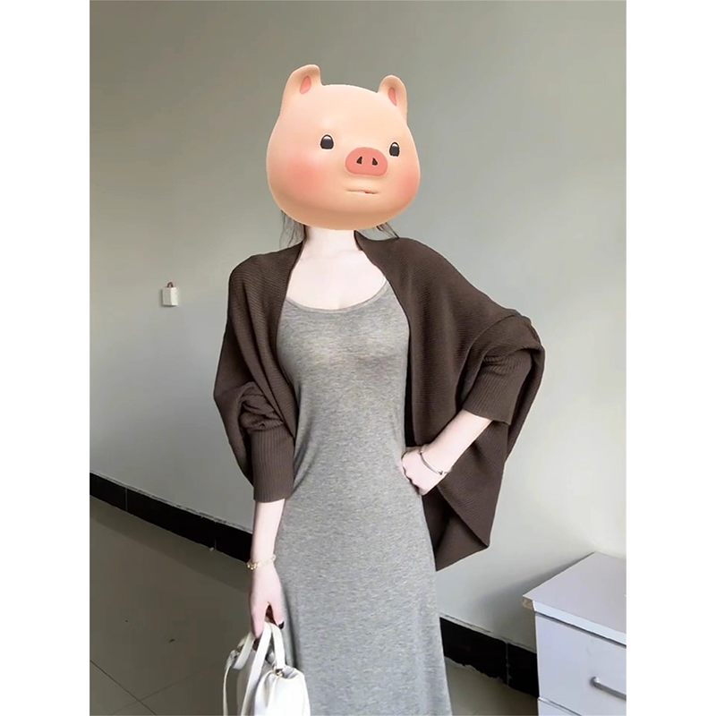 韩系慵懒高级感穿搭针织外搭开衫女秋季松弛感蝙蝠袖披肩毛衣外套