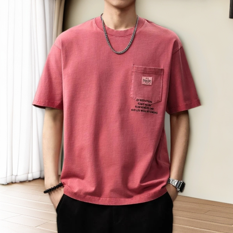 重磅T恤男短袖2025夏季新款体恤宽松短袖男高端美式贴袋绣花