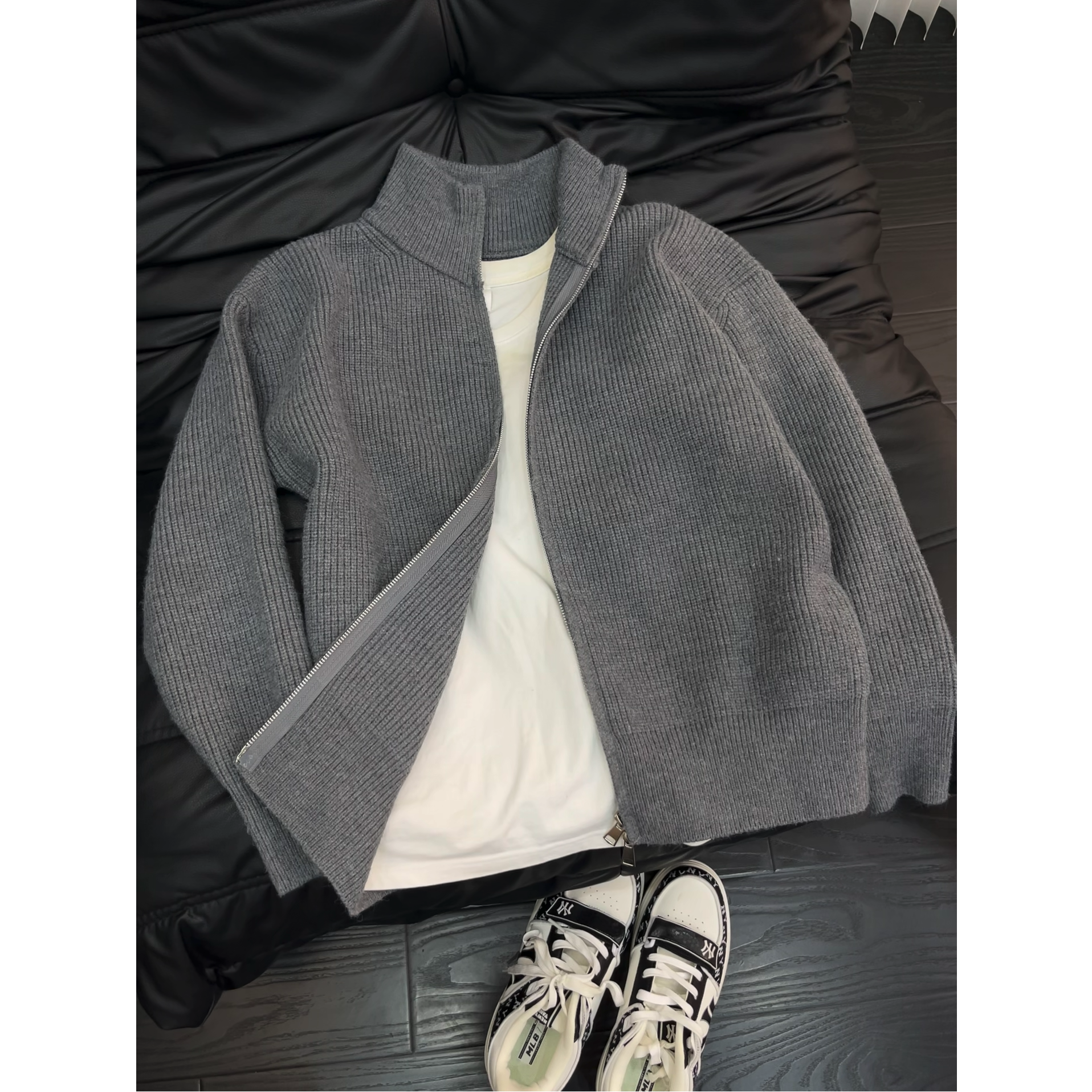 2025秋季新款立领针织开衫卫衣男高级感痞帅cleanfit针织毛衣外套