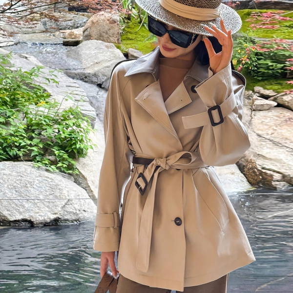 2025春秋季新款英伦风撞色短款风衣女高级感韩版显瘦气质大衣外套