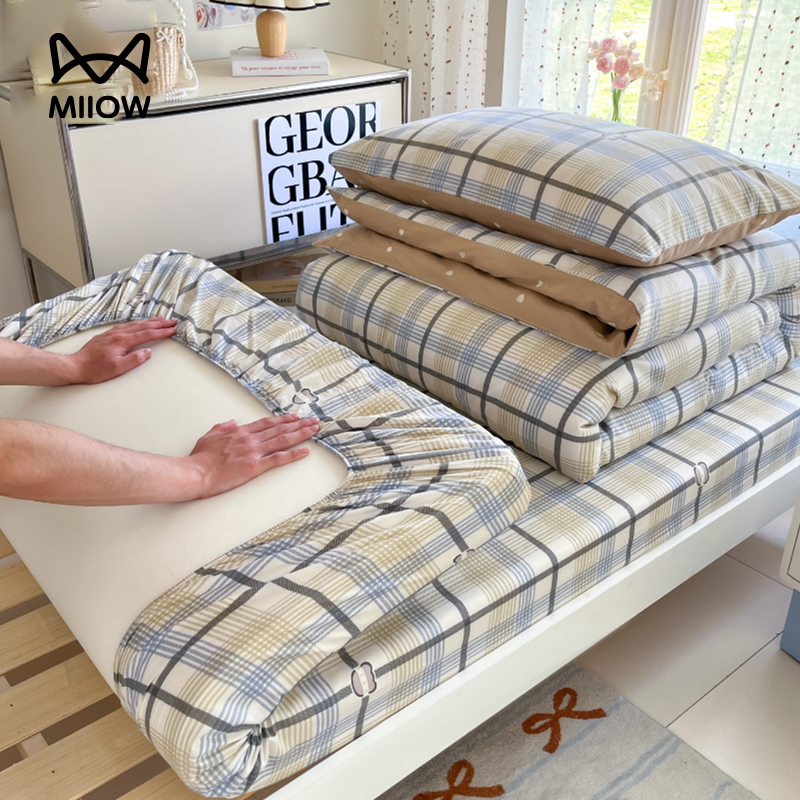 MiiOW/猫人全棉学生宿舍床上三件套2025新款纯棉被套床单四件套