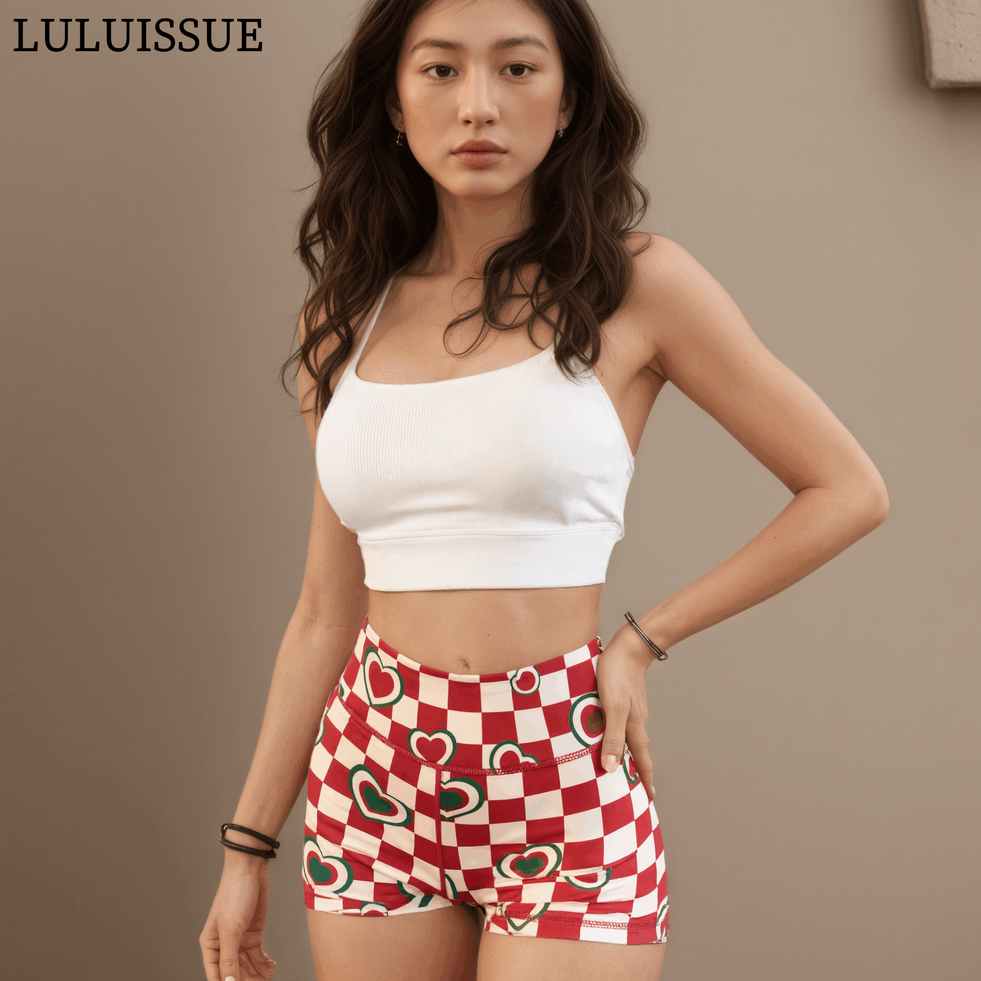 LULUISSUE｜红绿格中强度运动健身训练裤紧身透气女子瑜伽裤夏季
