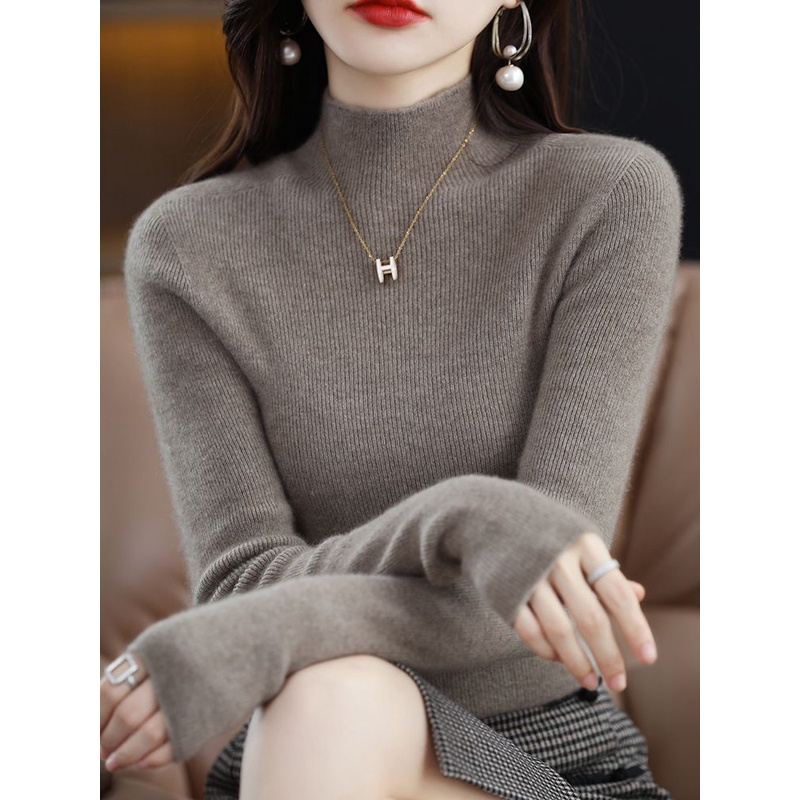 鄂尔多斯市毛衣半高领打底衫女秋冬内搭毛衣2023新款修身针织衫女
