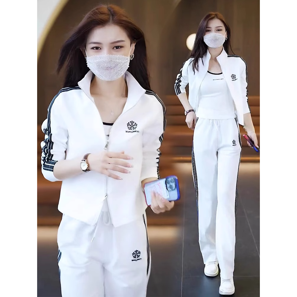 休闲运动套装女潮2025春秋新款时尚减龄卫衣阔腿卫裤运动服三件套