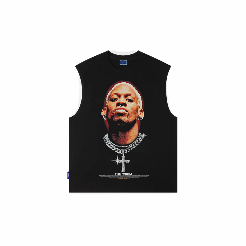 Dennis Rodman罗德曼砍袖 潮牌美式街头篮球宽松运动开衩无袖T恤