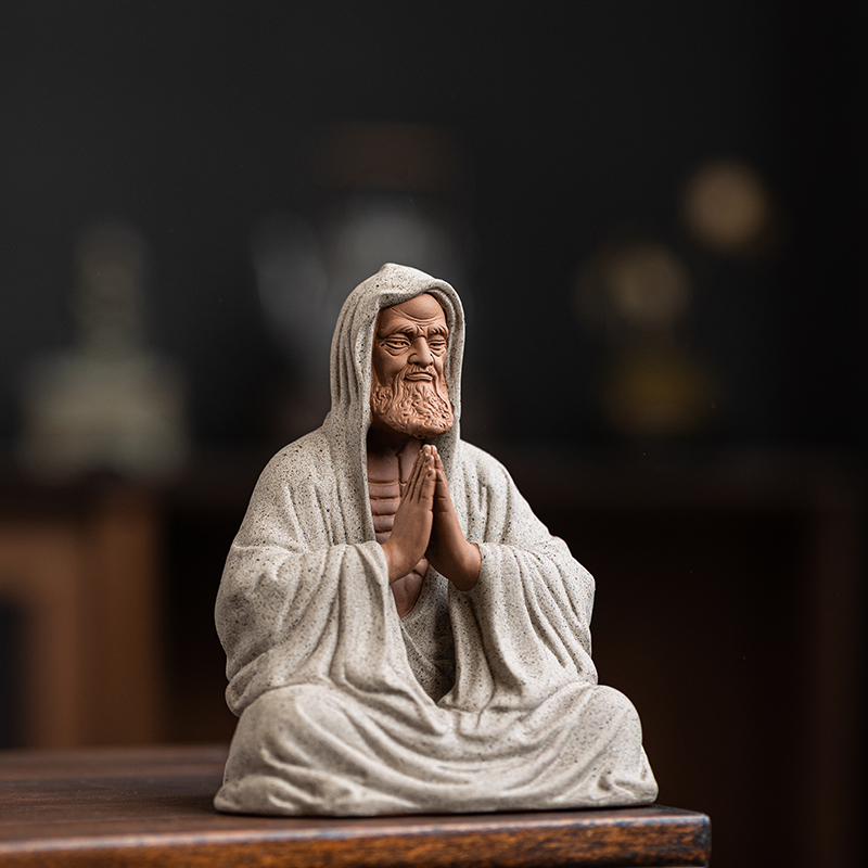 颂物新中式菩提达摩摆件禅意陶瓷人物工艺品展示柜壁龛装饰品雕塑