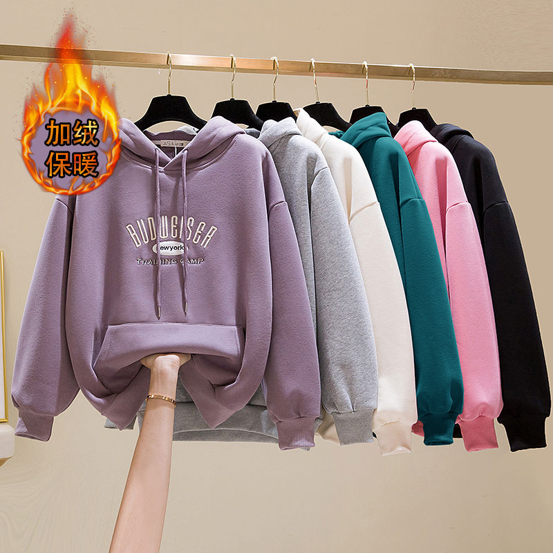 【七布坊】婴儿绒秋冬加绒加厚卫衣女新爆款韩版宽松连帽长袖W9311