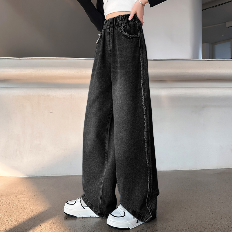 女童秋季牛仔裤2025新款洋气时尚毛边直筒裤中大童6-12岁女孩裤子