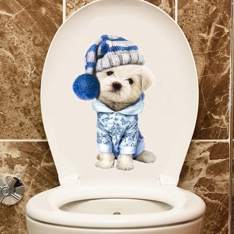 【买一送一】卡通狗狗马桶贴纸防水自粘卫生间浴室墙贴无痕贴画