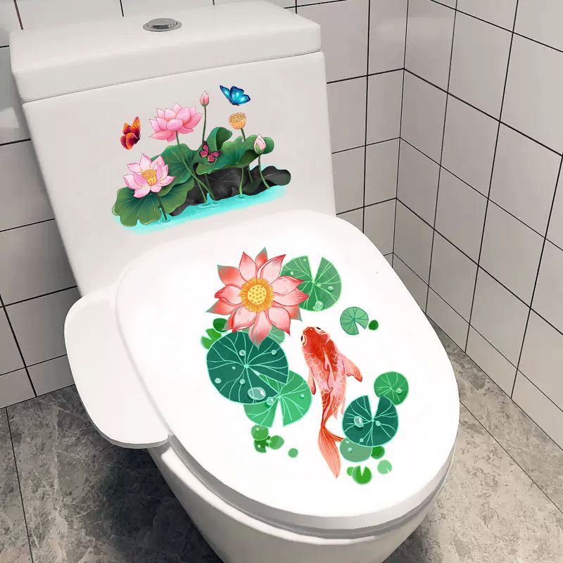 锦鲤荷花浴室装饰马桶贴纸时尚创意坐便器贴画