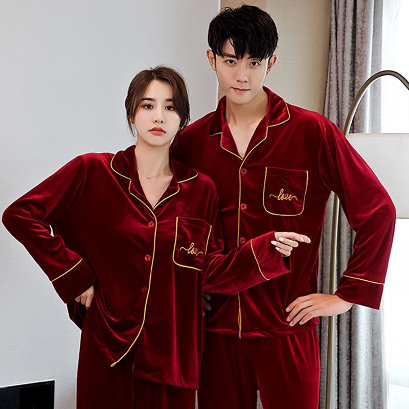 2026新年红金丝绒睡衣男女情侣长袖长裤轻奢家居服两件套可外出穿