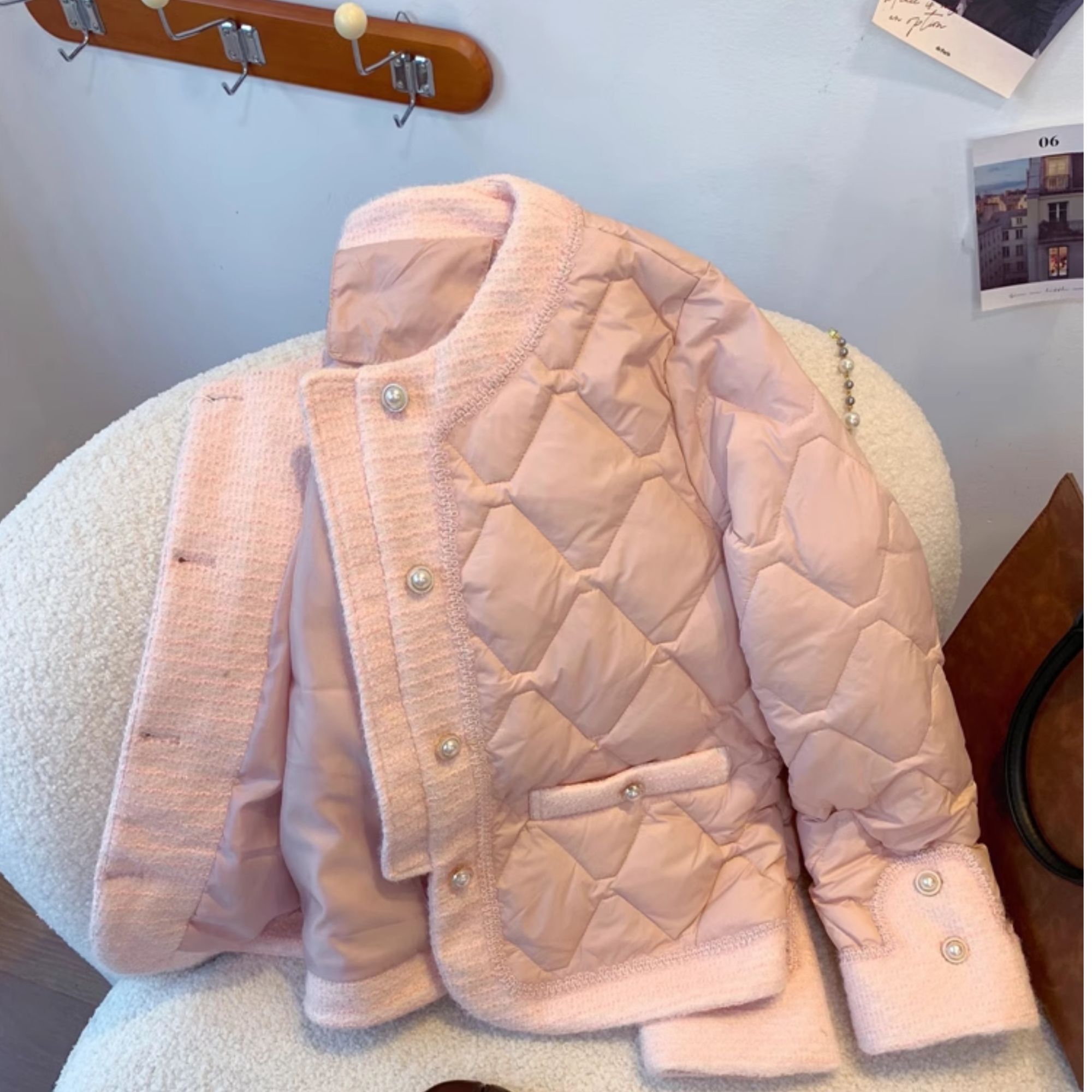 法式小香风轻薄短款棉服女2025冬季新款名媛气质圆领保暖棉衣外套