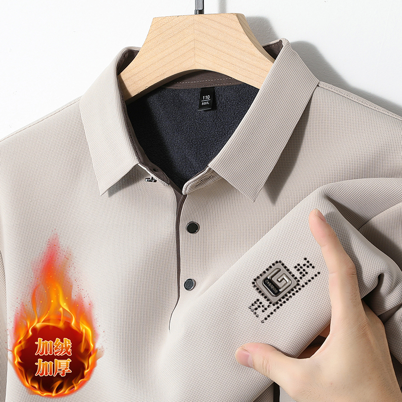 保罗乔威迪加绒加厚男装高品质无痕G标暗门襟翻领长袖polo衫男款