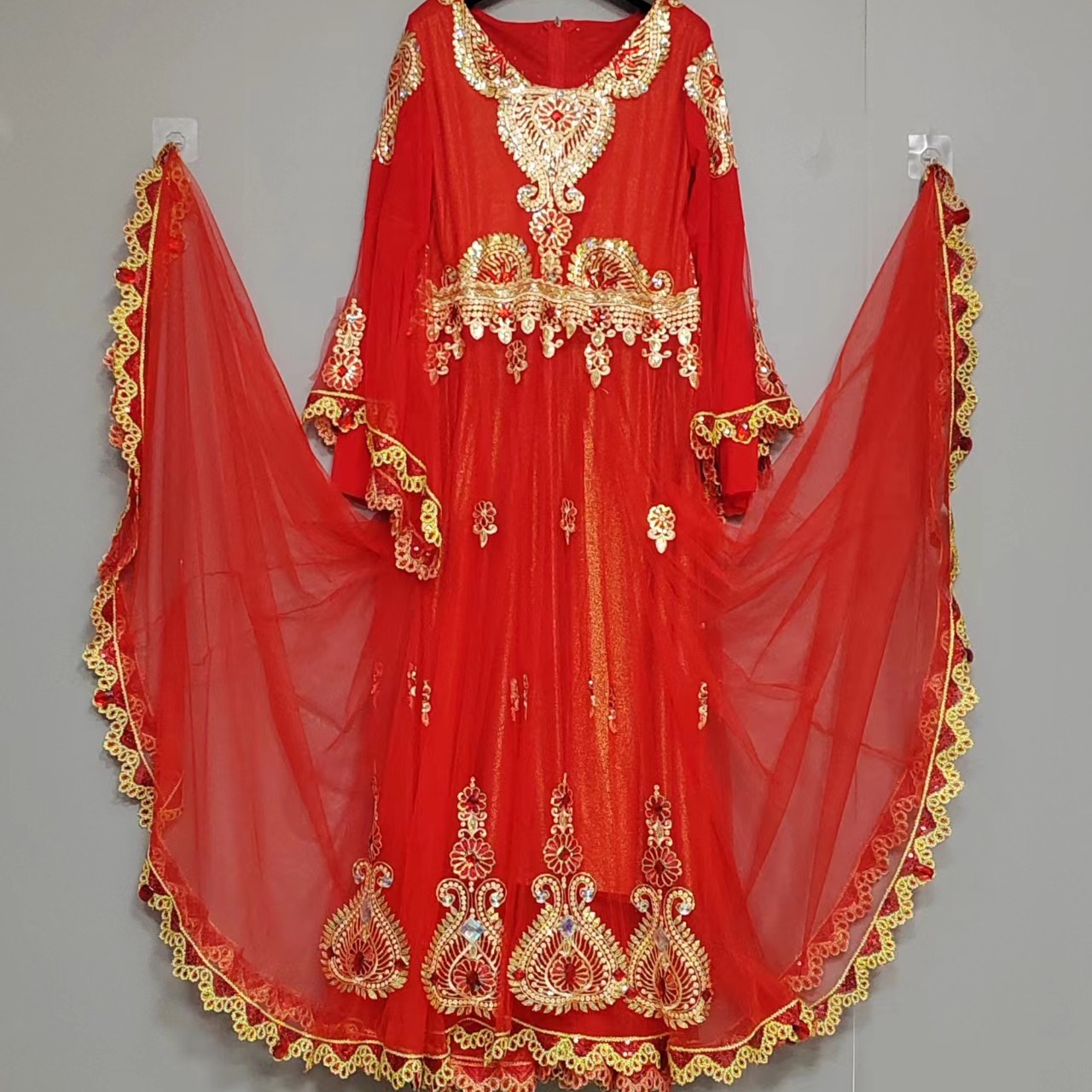 新疆舞演出服装800度大摆连衣裙舞台民族风表演服长款