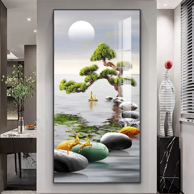 腾景空间【石来运转】入户玄关画晶瓷装饰画镶钻定制墙壁专业富贵