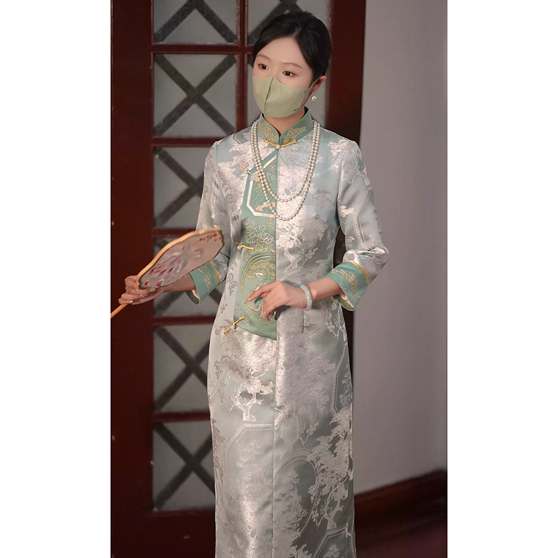 徐永良 AW37 改良中国风旗袍A字裙显瘦织锦缎绣花提花气质宴会