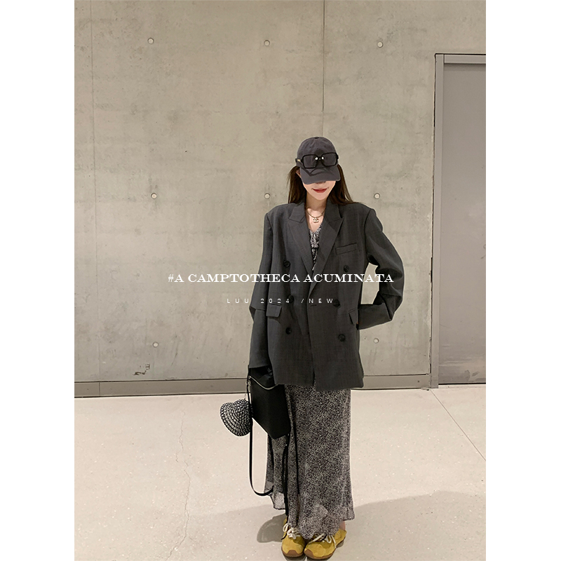 LUU桃喜儿/廓形格纹宽松西装外套女春秋休闲慵懒高级感小众设计感